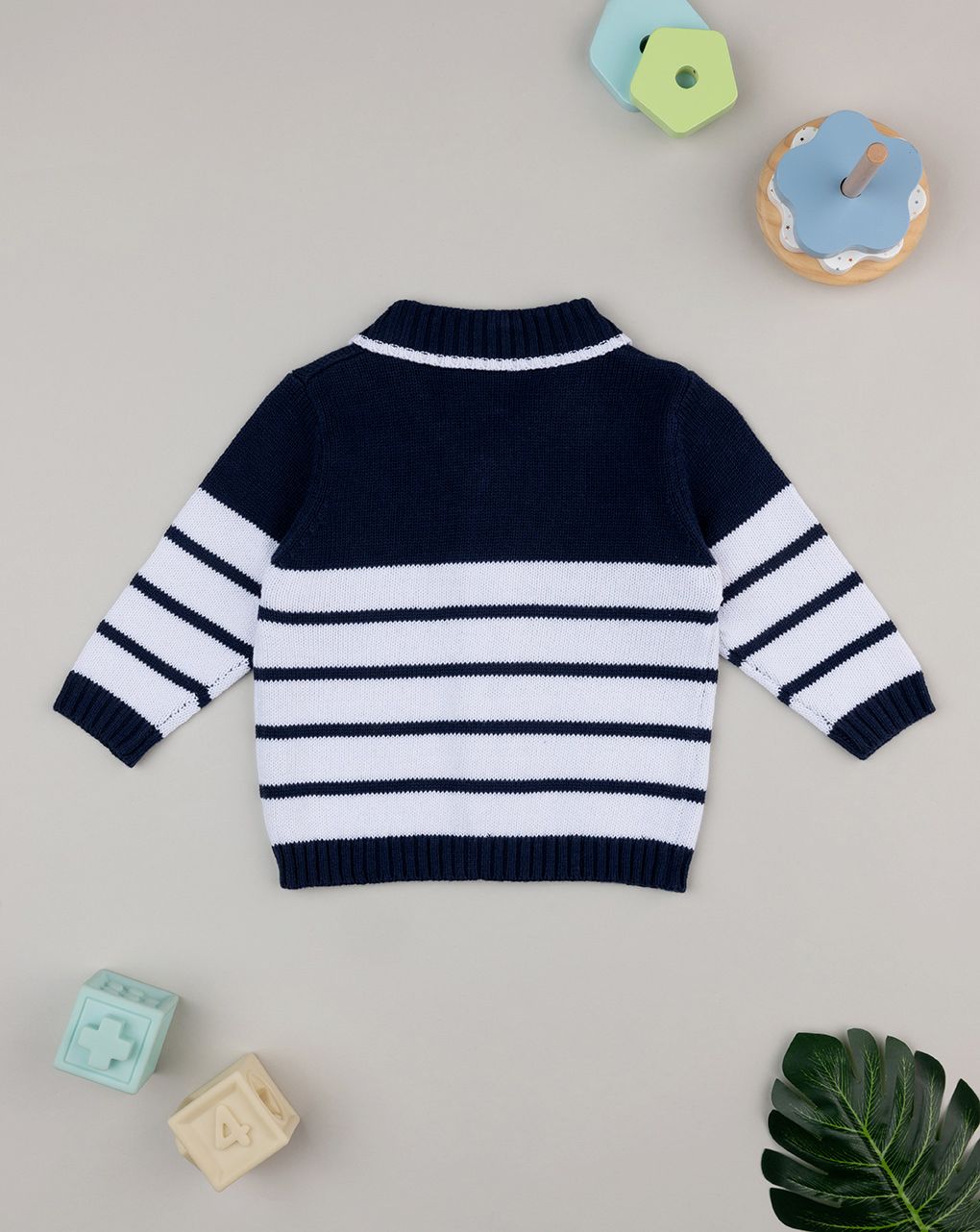 βρεφική πλεκτή ζακέτα μπλε/λευκή elegant για αγόρι - Prénatal