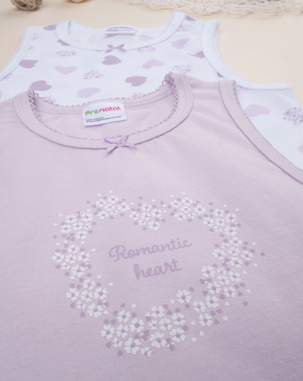 παιδικά φανελάκια πακέτο x2 romantic heart για κορίτσι - Prénatal