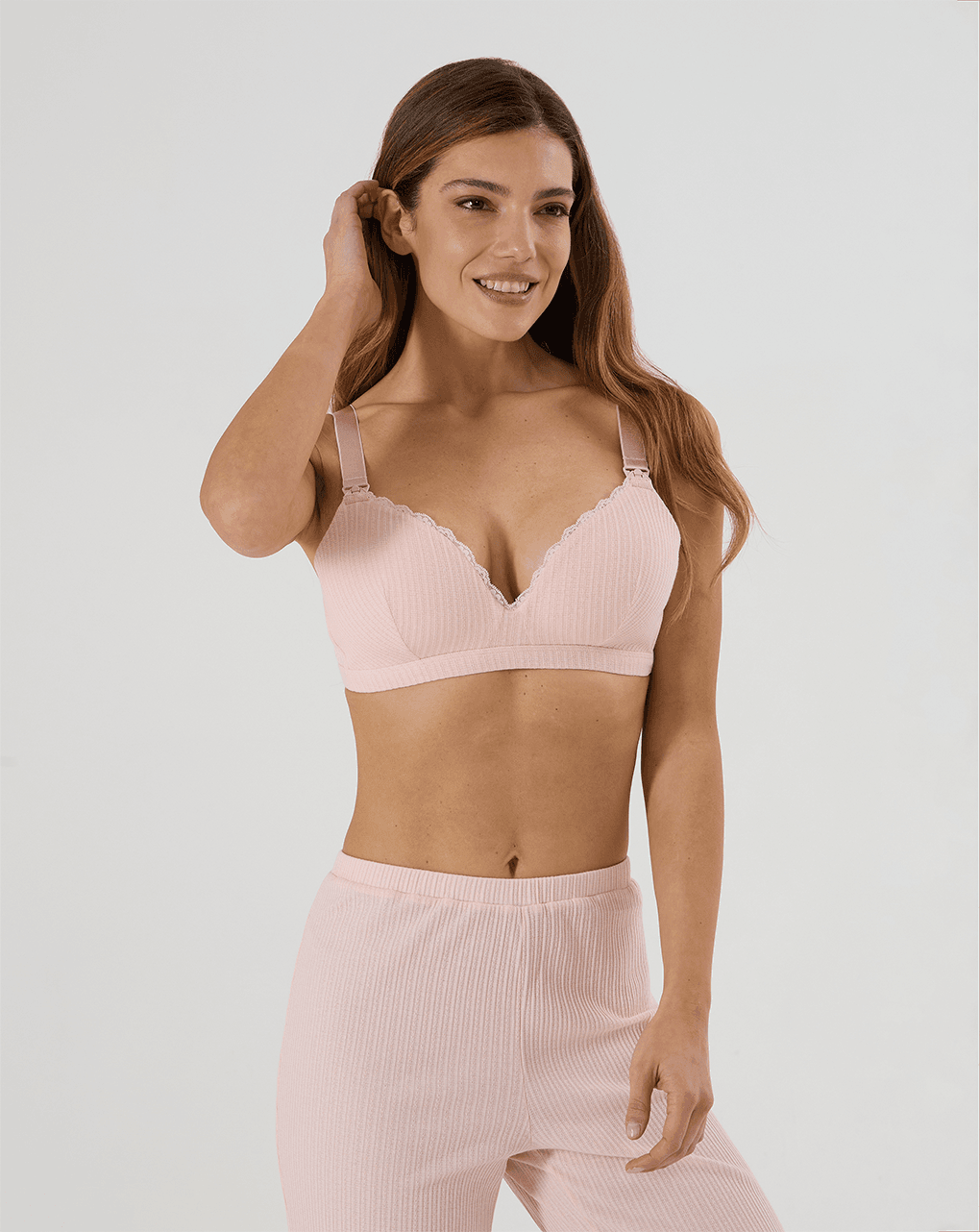 γυναικείο σουτιέν θηλασμού ροζ ριμπ με δαντέλα - Prénatal