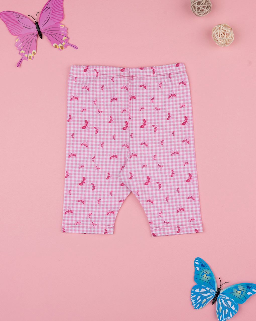 βρεφικό κολάν καρό ροζ/λευκό με πεταλούδες για κορίτσι - Prénatal