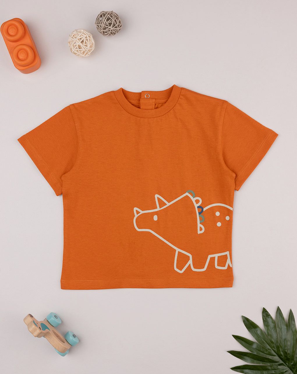 βρεφικό t-shirt πορτοκαλί με δεινόσαυρο για αγόρι