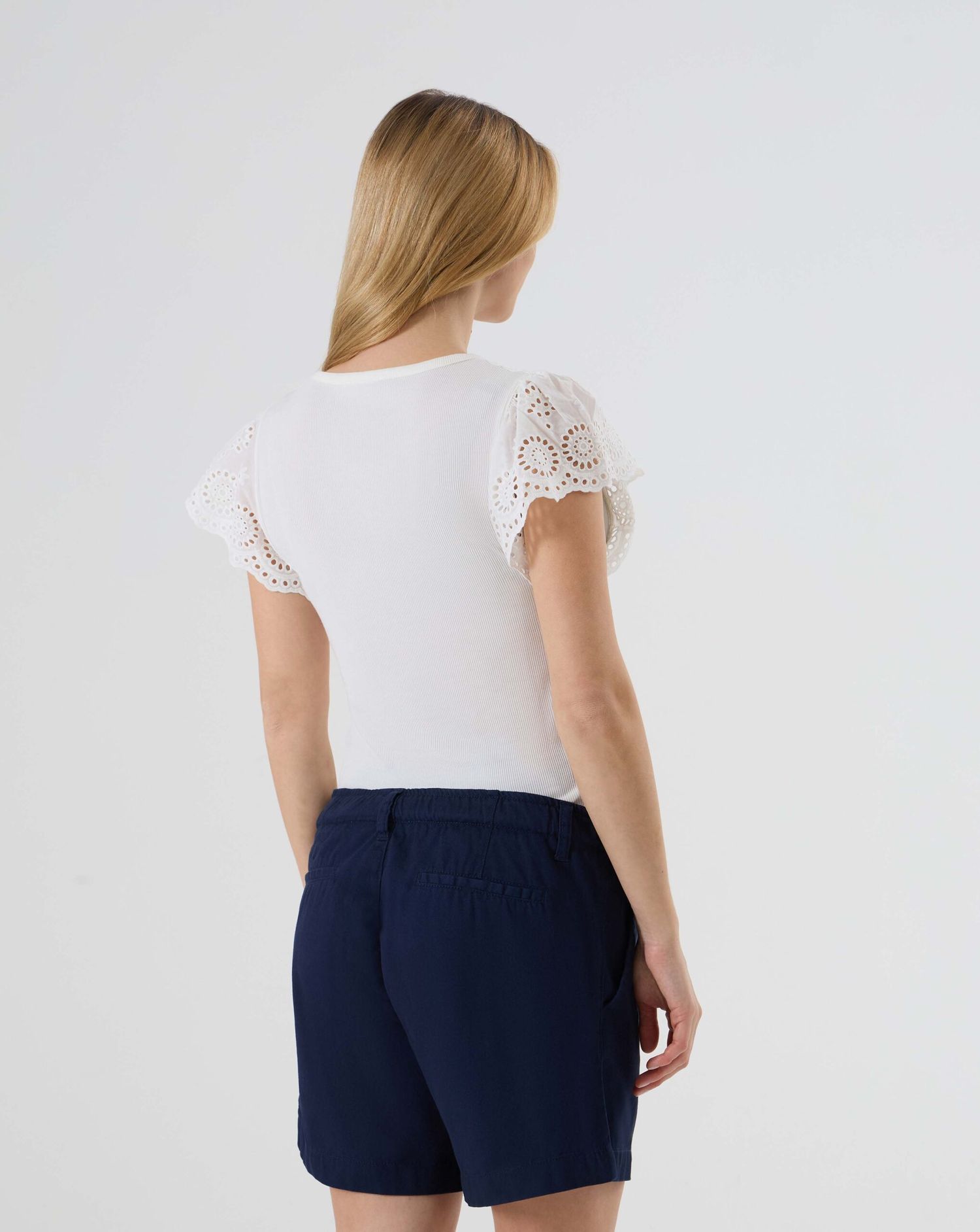 γυναικείο t-shirt εγκυμοσύνης λευκό ριμπ με δαντέλα sangallo - Prénatal