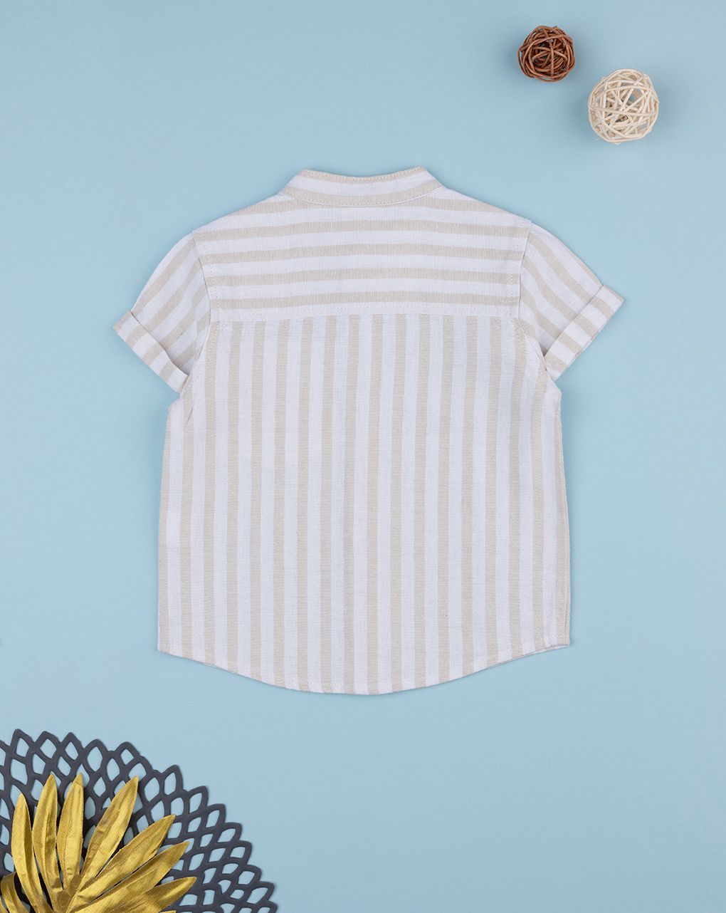 βρεφικό πουκάμισο λινό ριγέ λευκό/μπεζ για αγόρι - Prénatal