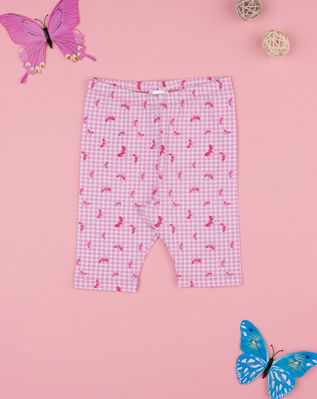 βρεφικό κολάν καρό ροζ/λευκό με πεταλούδες για κορίτσι - Prénatal