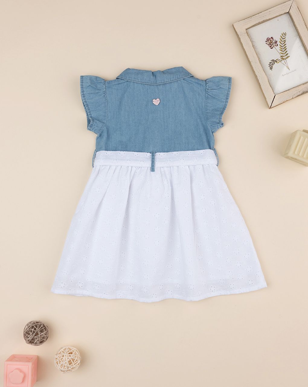 βρεφικό τζιν φόρεμα με δαντέλα sangallo για κορίτσι - Prénatal