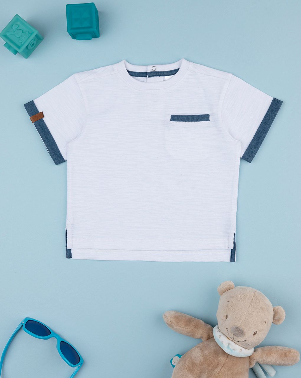 βρεφικό t-shirt λευκό με τσέπη για αγόρι