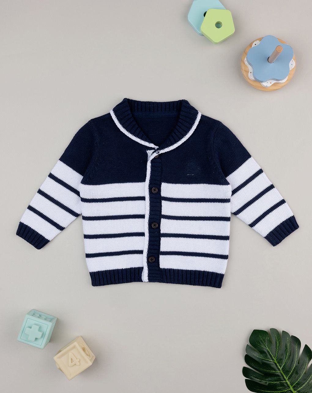 βρεφική πλεκτή ζακέτα μπλε/λευκή elegant για αγόρι