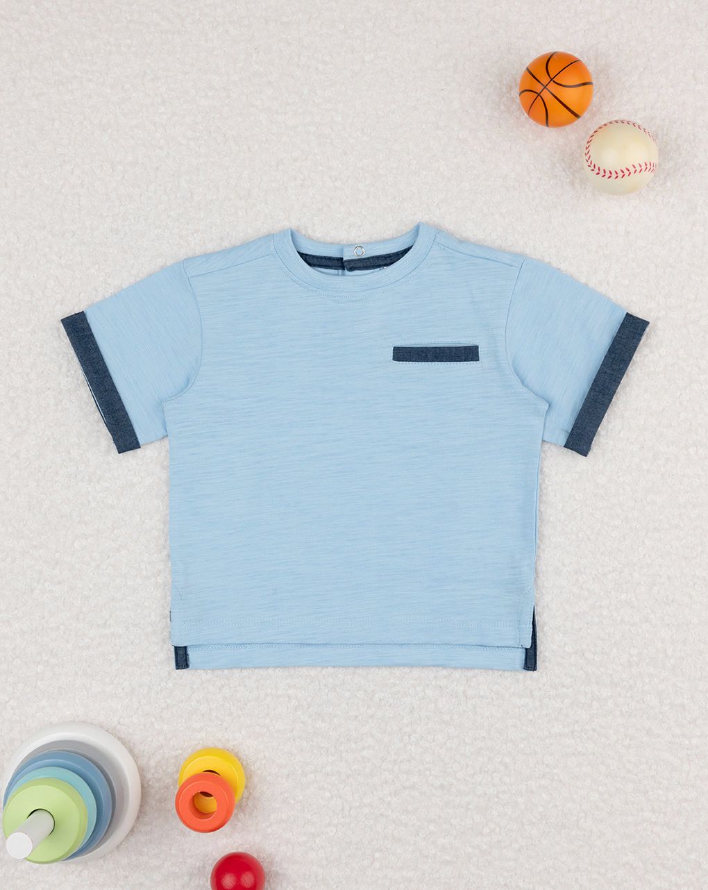 βρεφικό t-shirt γαλάζιο με τσέπη για αγόρι - Prénatal