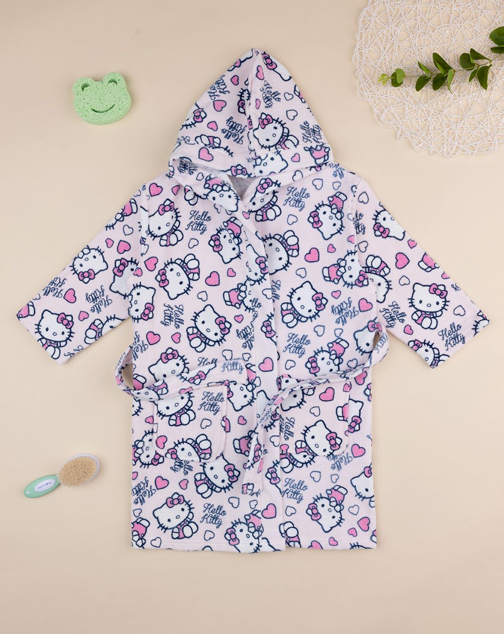 παιδικό μπουρνούζι σενίλ ροζ hello kitty για κορίτσι