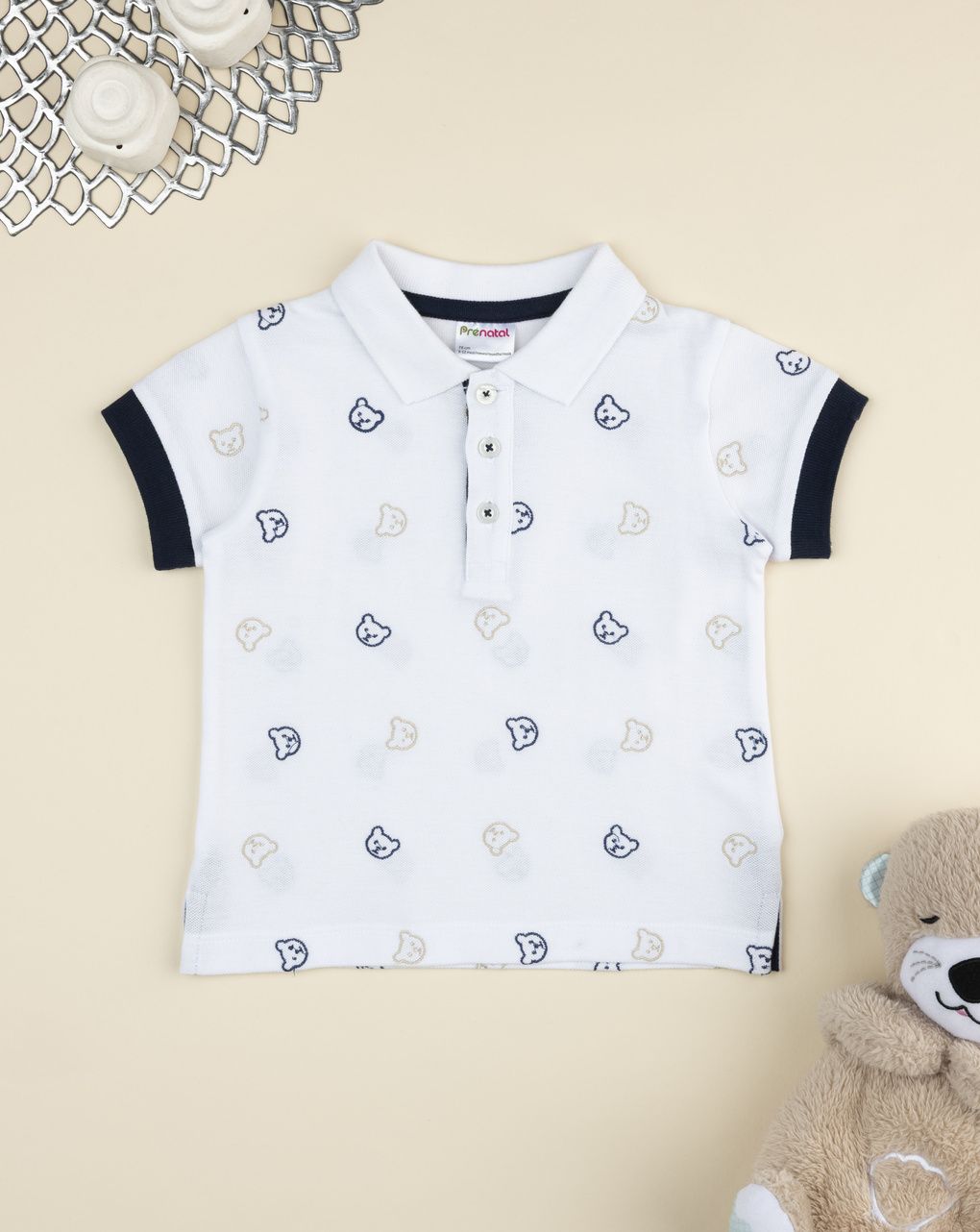 βρεφικό t-shirt πόλο λευκό με αρκουδάκια elegant για αγόρι - Prénatal