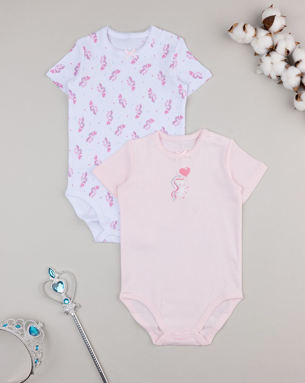 βρεφικά κορμάκια πακέτο x2 με μονόκερους για κορίτσι