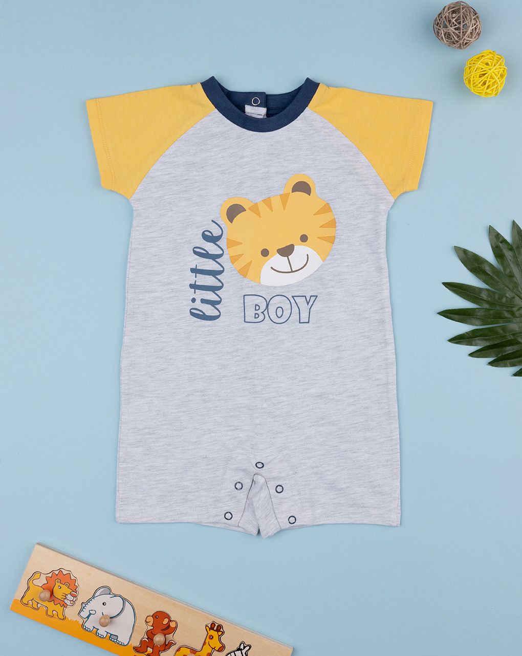 βρεφική κοντή ολόσωμη πιτζάμα γκρι little boy για αγόρι - Prénatal