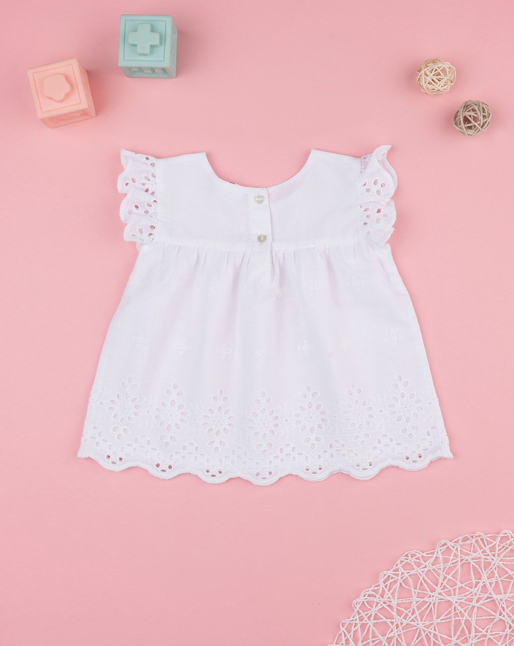 βρεφικό πουκάμισο λευκό δαντέλα sangallo για κορίτσι - Prénatal