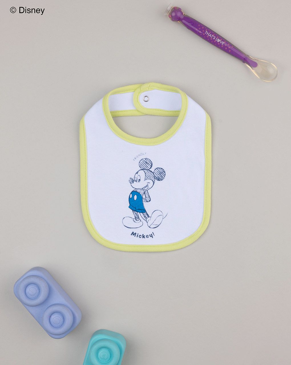 βρεφική σαλιάρα λευκή/λαχανί mickey για αγόρι