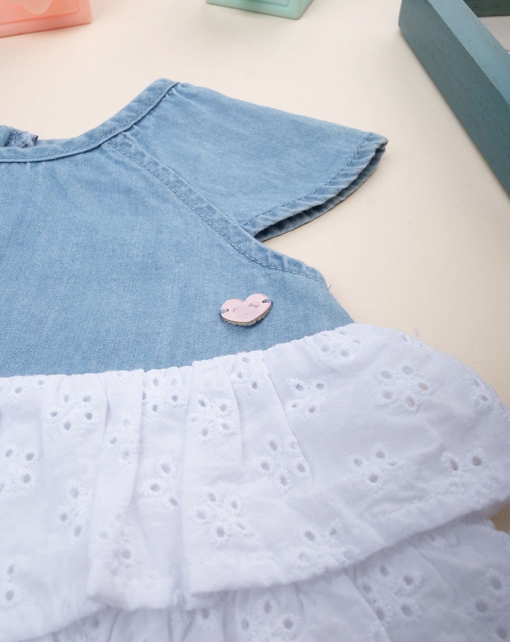 βρεφικό φόρεμα τζιν/δαντέλα sangallo για κορίτσι - Prénatal