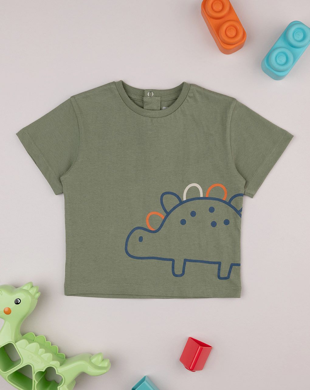 βρεφικό t-shirt χακί με δεινόσαυρο για αγόρι