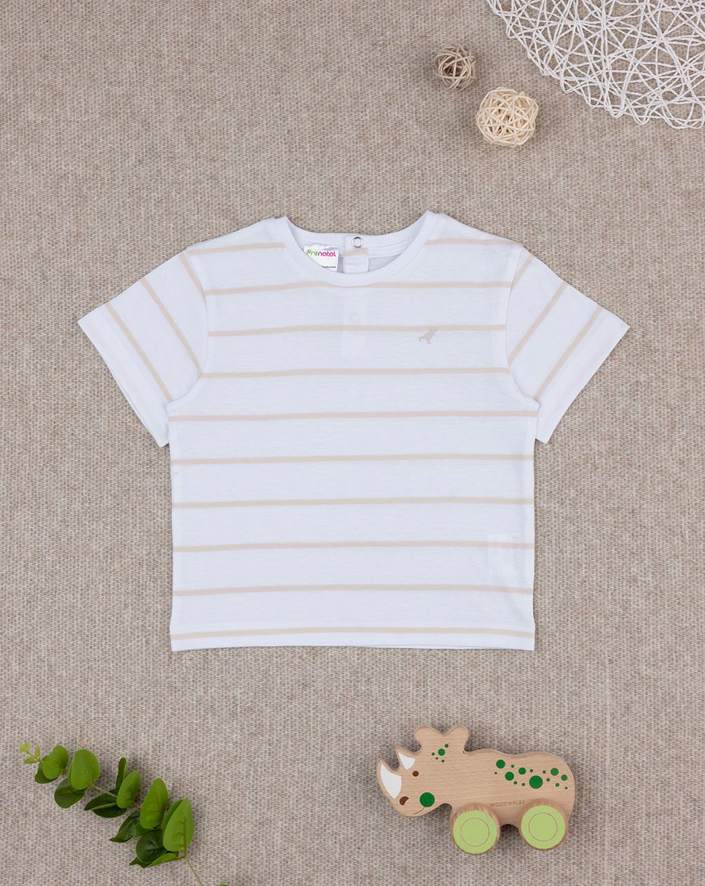 βρεφικό t-shirt λευκό ριγέ με δεινόσαυρο για αγόρι - Prénatal