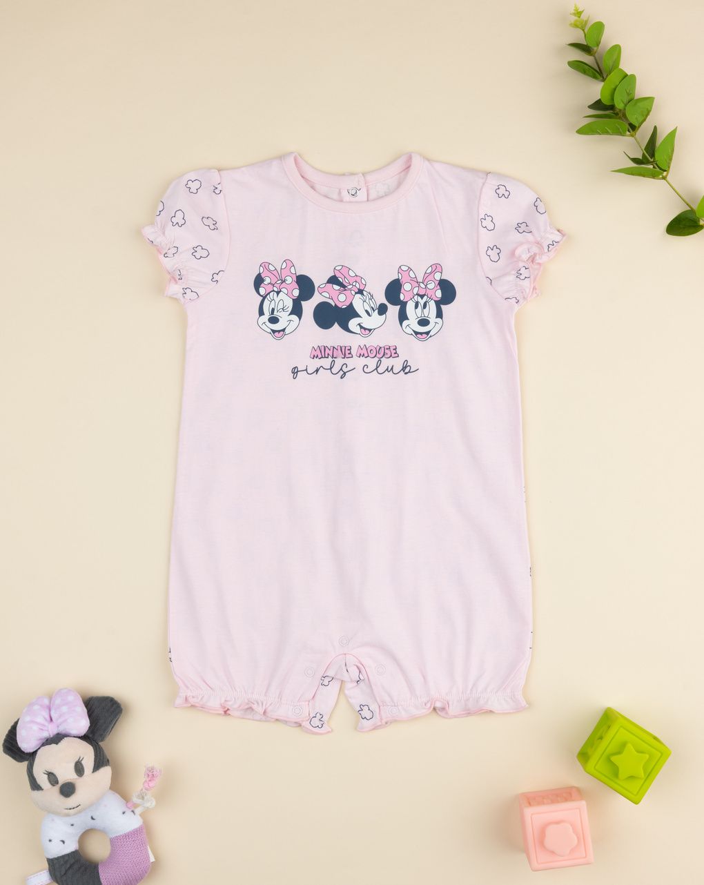 βρεφική κοντή ολόσωμη πιτζάμα ροζ minnie για κορίτσι
