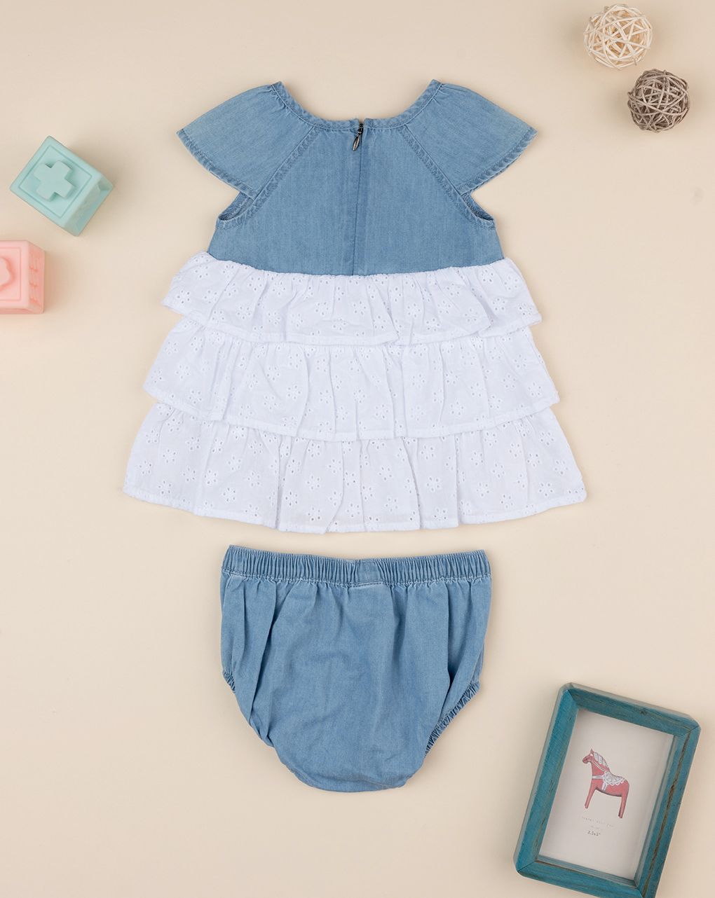 βρεφικό φόρεμα τζιν/δαντέλα sangallo για κορίτσι - Prénatal