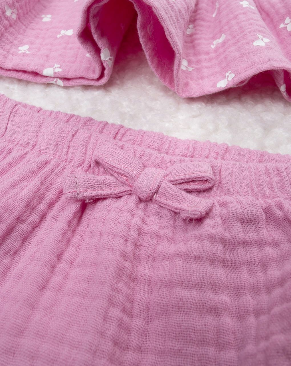 βρεφικό σετ μπλούζα και σορτσάκι μουσελίνα ροζ για κορίτσι - Prénatal