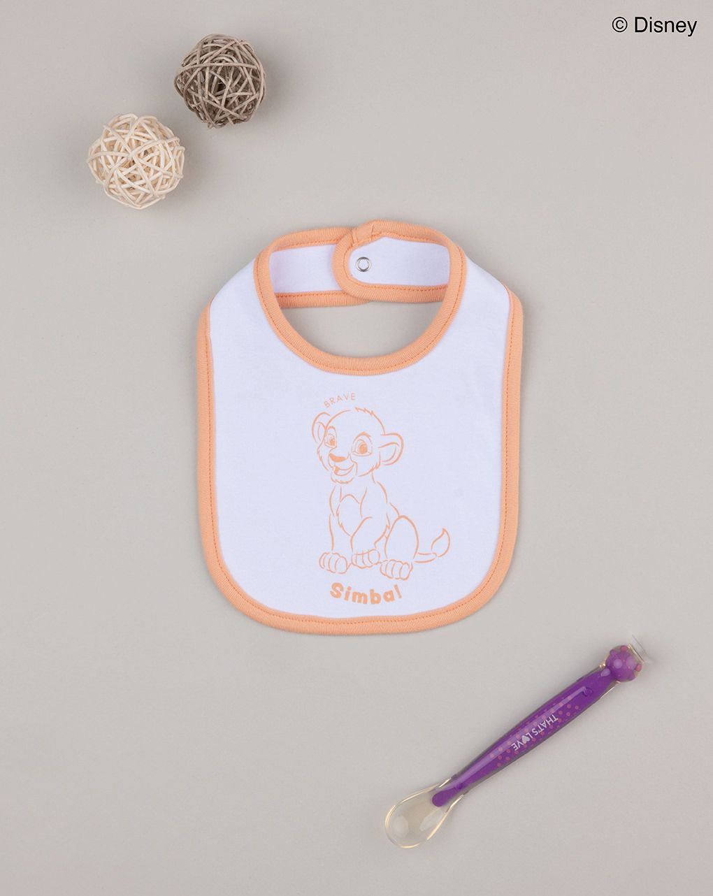 βρεφική σαλιάρα λευκή/πορτοκαλί simba για αγόρι