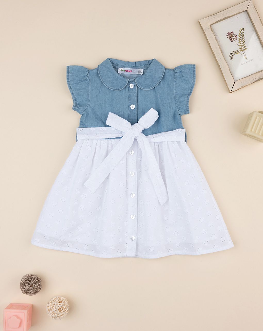βρεφικό τζιν φόρεμα με δαντέλα sangallo για κορίτσι - Prénatal