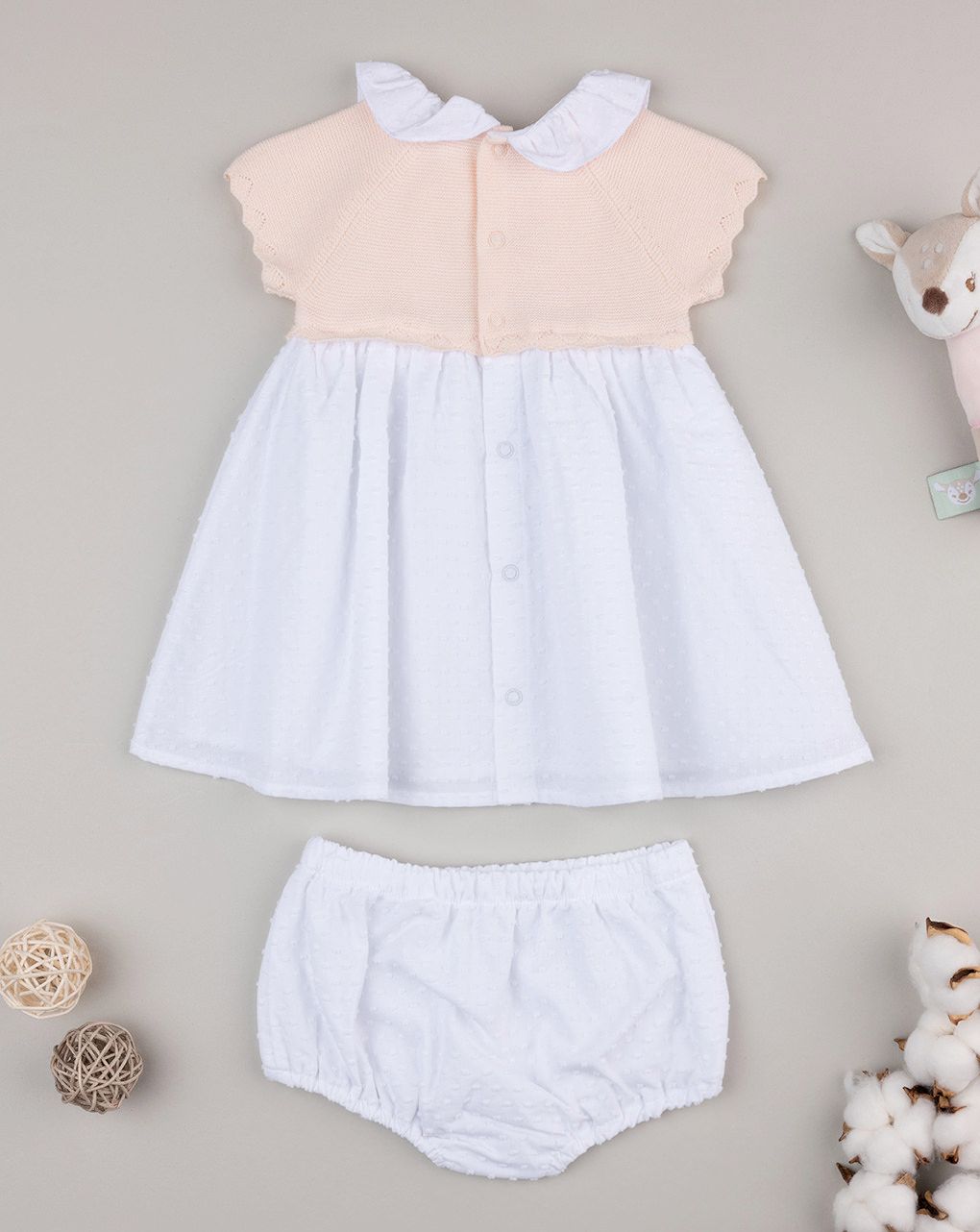 βρεφικό φόρεμα σομόν/λευκό elegant για κορίτσι - Prénatal