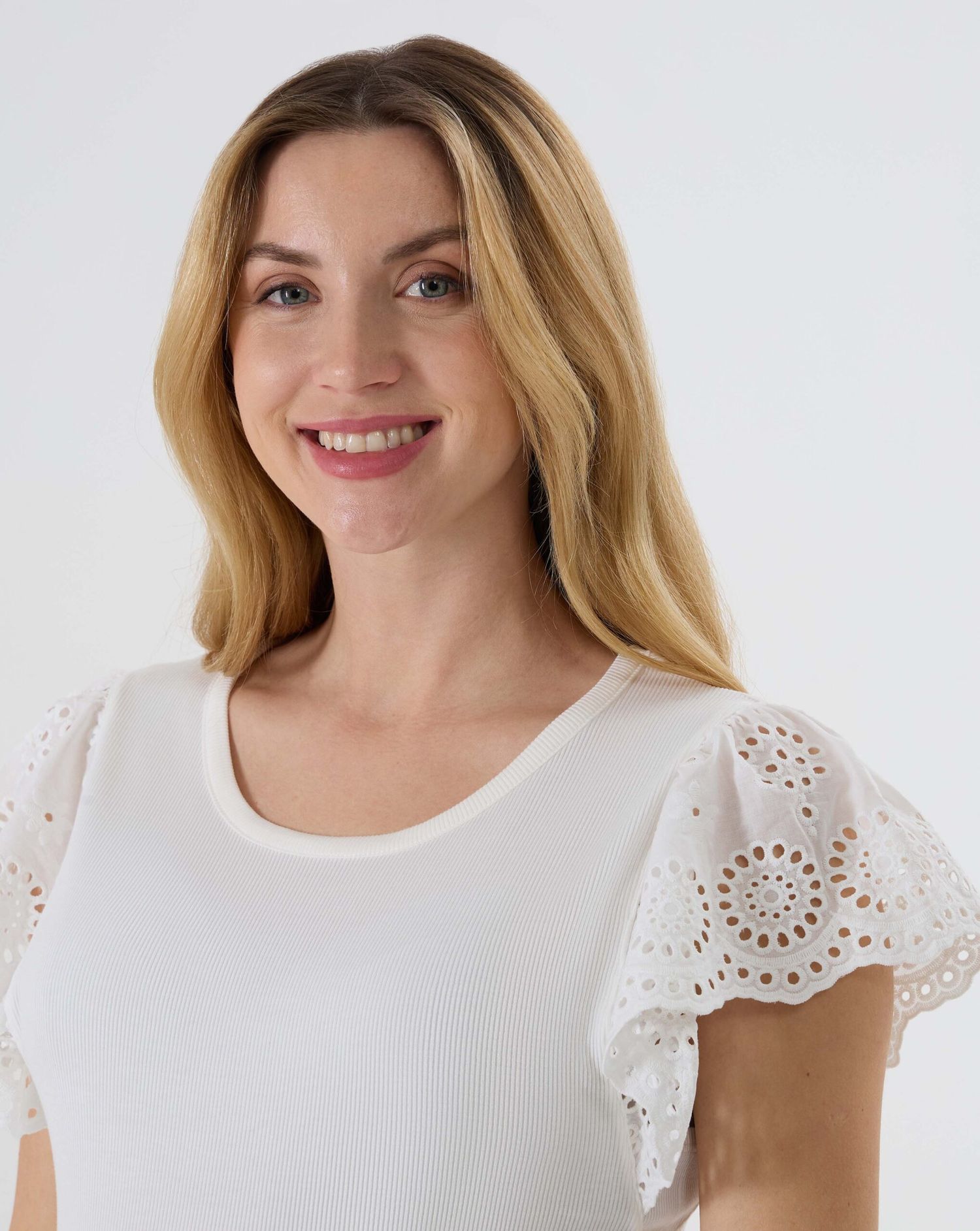 γυναικείο t-shirt εγκυμοσύνης λευκό ριμπ με δαντέλα sangallo - Prénatal