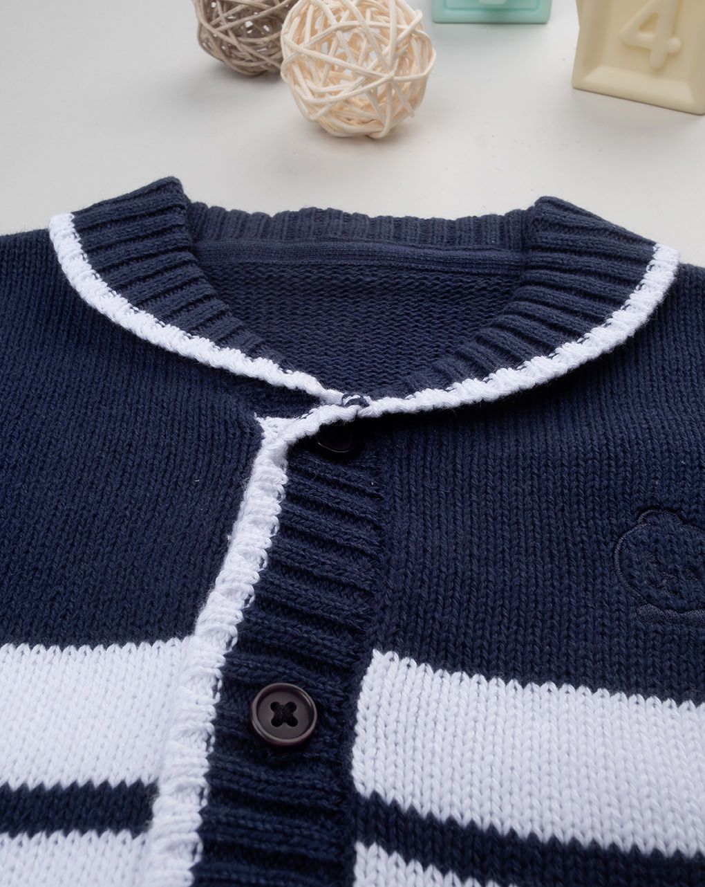 βρεφική πλεκτή ζακέτα μπλε/λευκή elegant για αγόρι - Prénatal