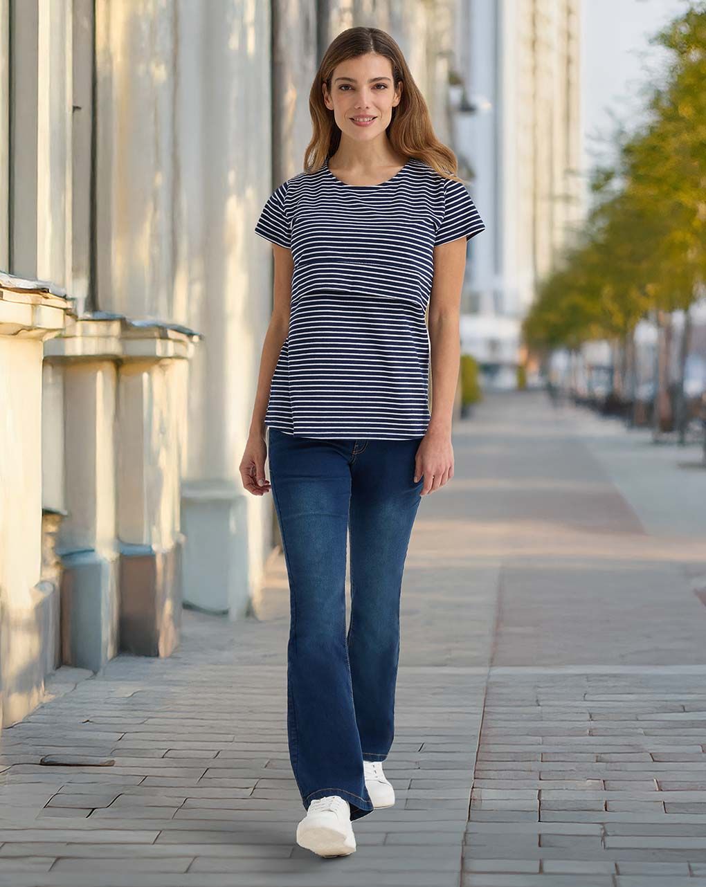 γυναικείο t-shirt εγκυμοσύνης/θηλασμού ριγέ λευκό/μπλε