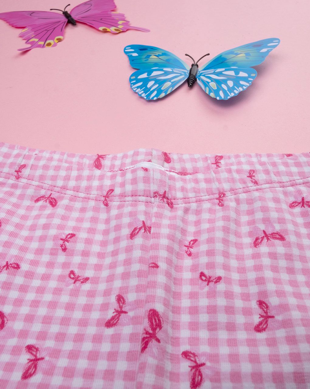 βρεφικό κολάν καρό ροζ/λευκό με πεταλούδες για κορίτσι - Prénatal