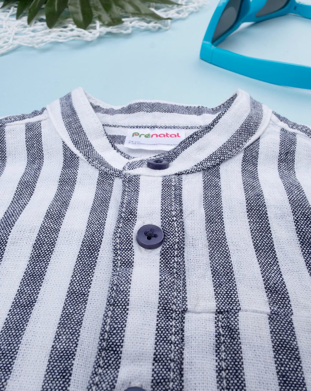 βρεφικό πουκάμισο λινό ριγέ λευκό/μπλε για αγόρι - Prénatal