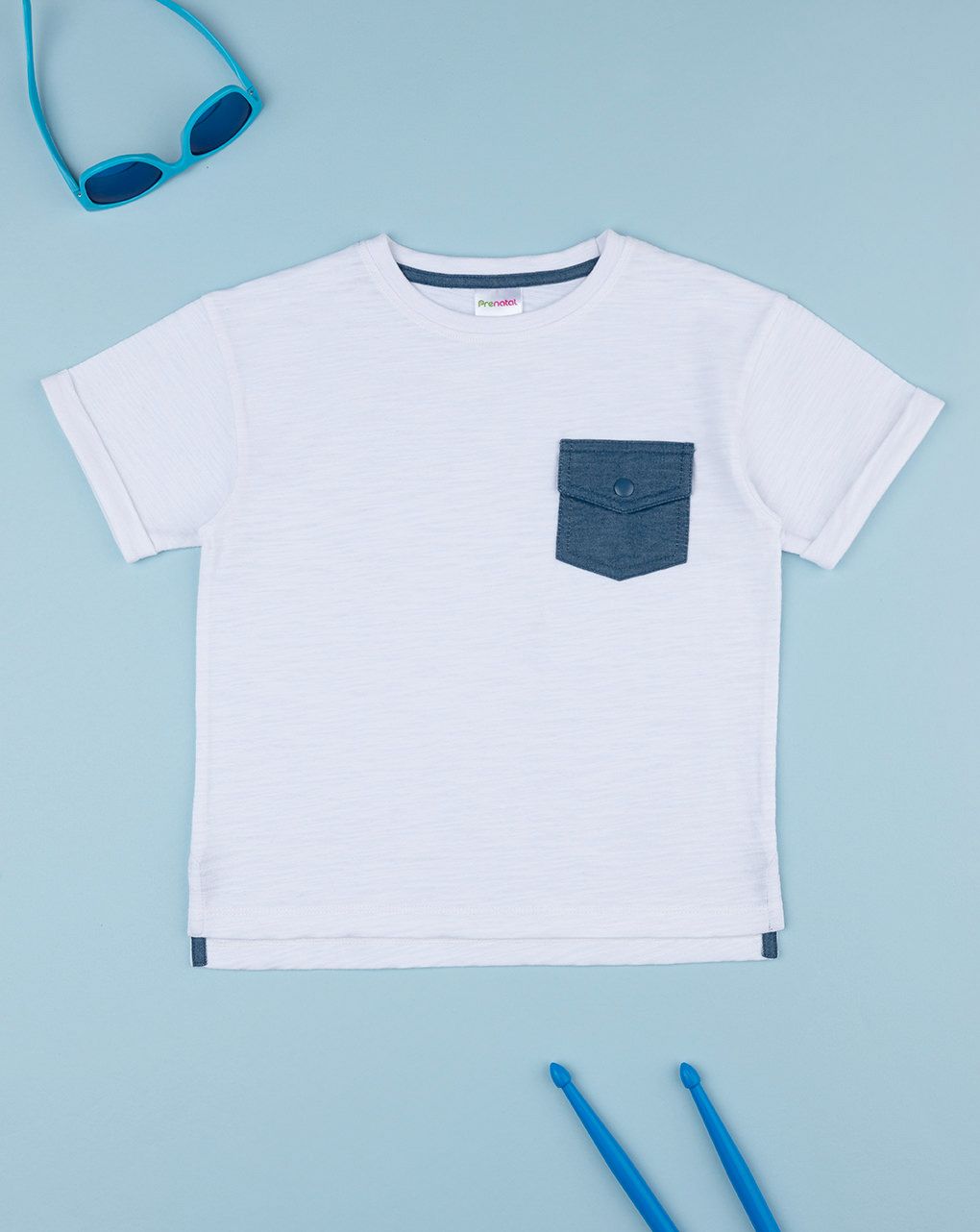 παιδικό t-shirt λευκό με τσέπη denim για αγόρι