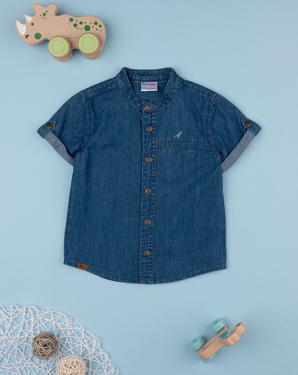 βρεφικό τζιν πουκάμισο μπλε με δεινόσαυρο για αγόρι