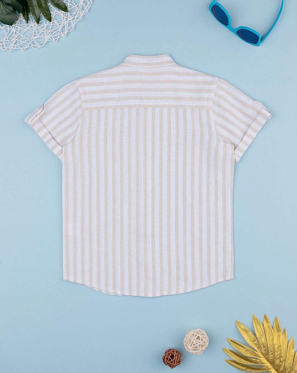 παιδικό πουκάμισο λινό λευκό/μπεζ για αγόρι - Prénatal