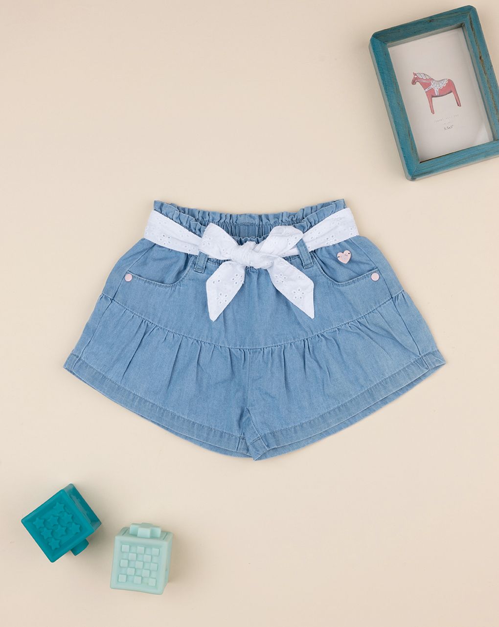 βρεφικό τζιν σορτσάκι μπλε ανοιχτό με ζώνη για κορίτσι - Prénatal