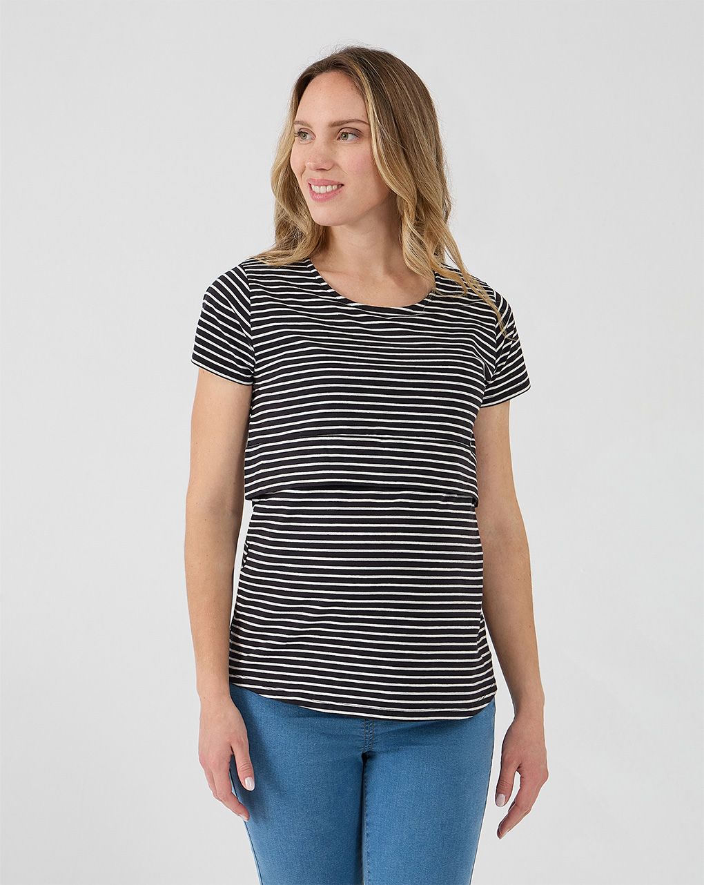 γυναικείο t-shirt εγκυμοσύνης/θηλασμού ριγέ λευκό/μαύρο - Prénatal