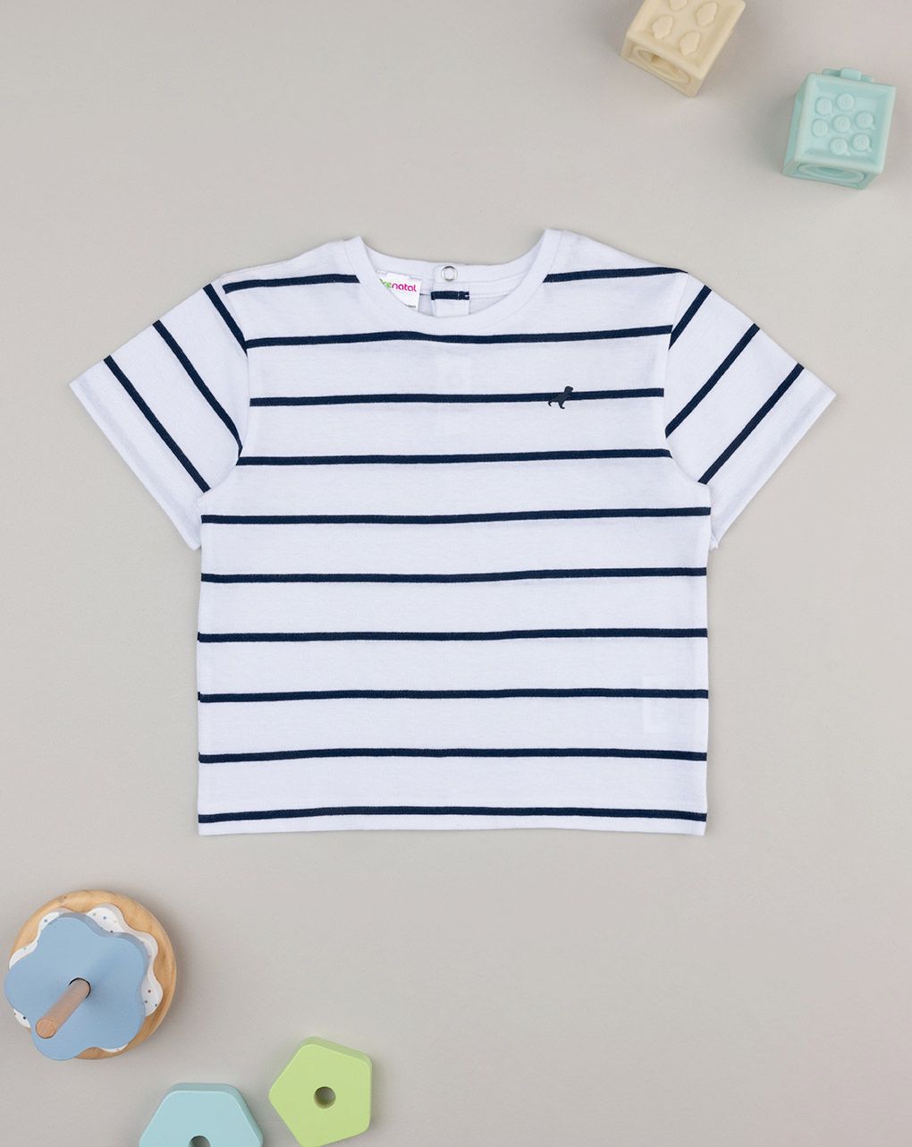 βρεφικό t-shirt λευκό ριγέ με δεινόσαυρο για αγόρι - Prénatal