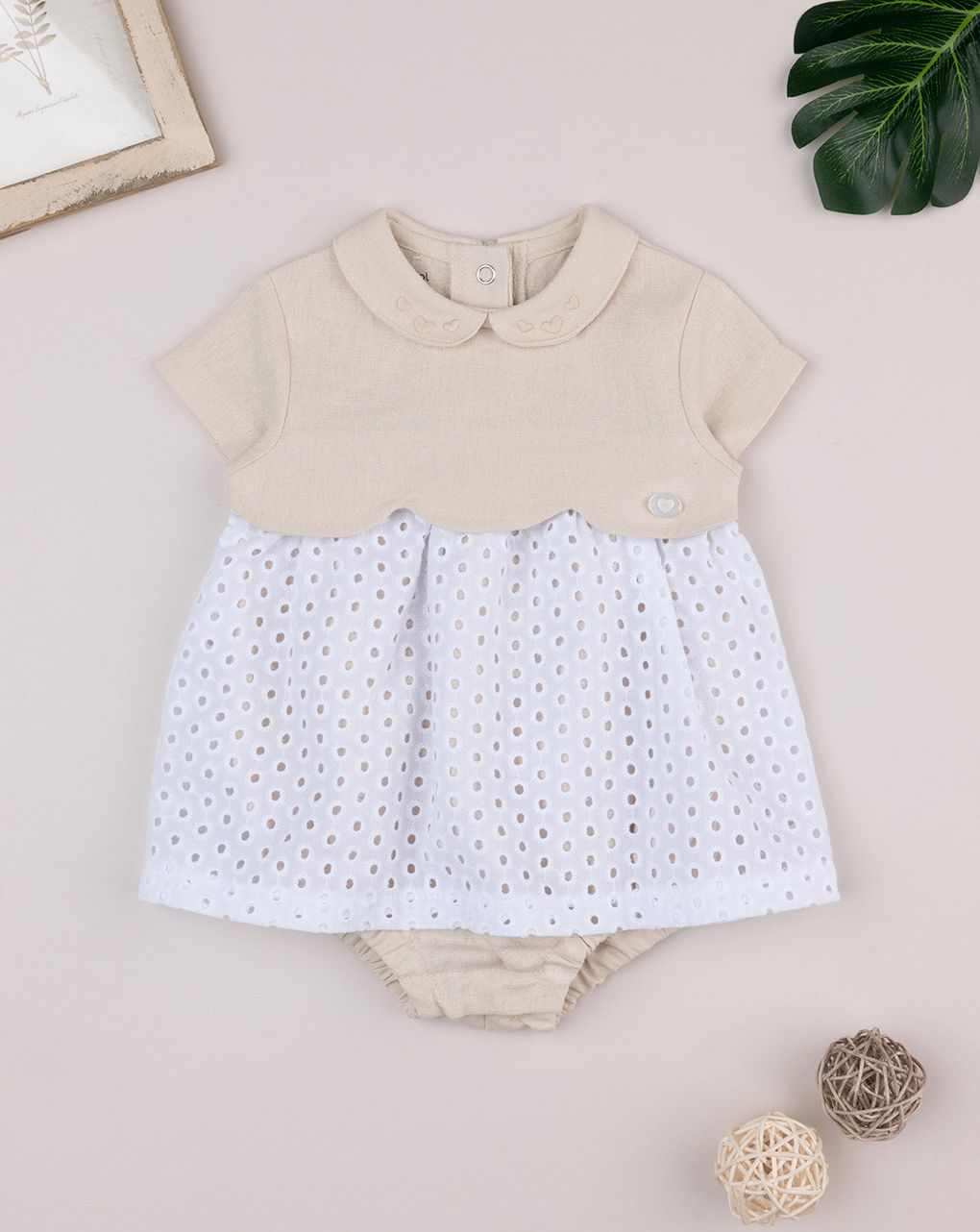 βρεφικό φόρεμα μπεζ/λευκό elegant για κορίτσι - Prénatal