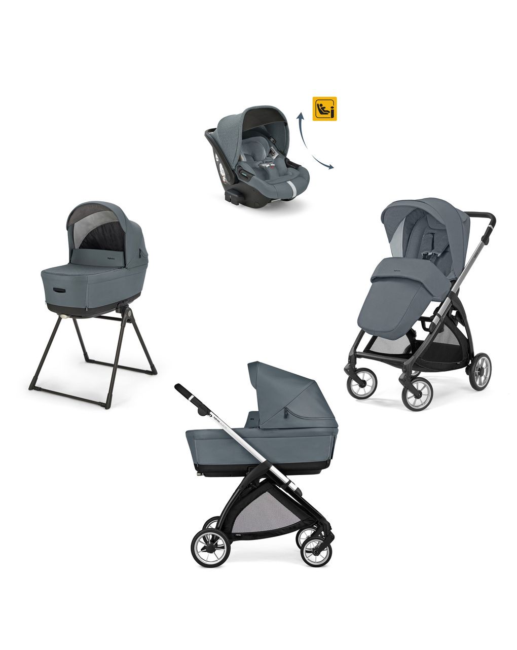 Inglesina σύστημα μεταφοράς electa quattro με σκελετό silver black και darwin infant recline union grey - Inglesina