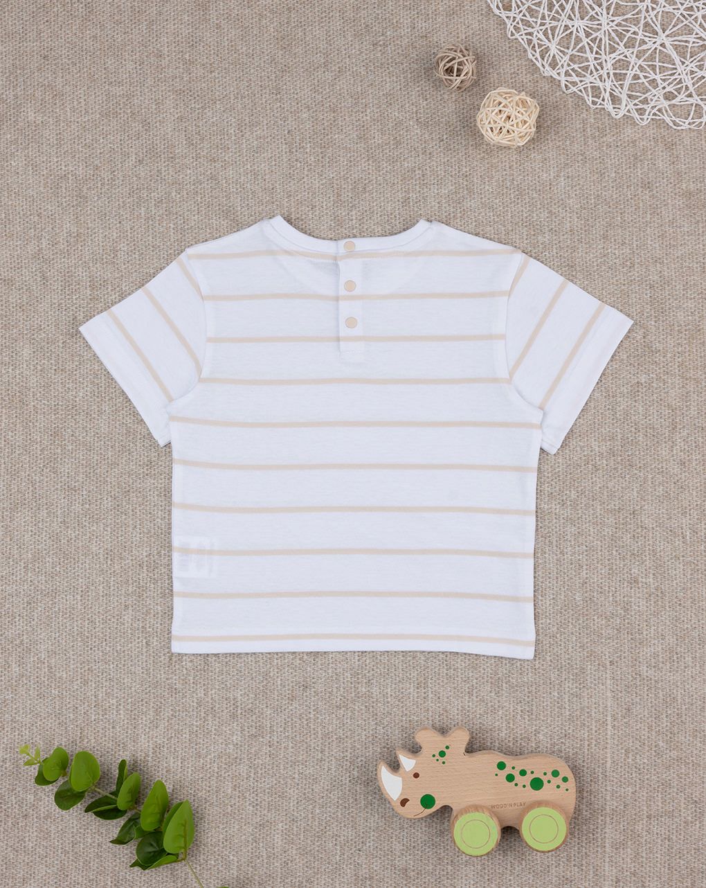 βρεφικό t-shirt λευκό ριγέ με δεινόσαυρο για αγόρι - Prénatal