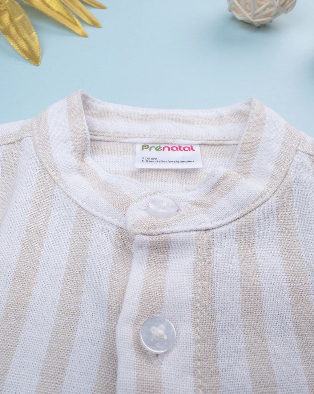 παιδικό πουκάμισο λινό λευκό/μπεζ για αγόρι - Prénatal