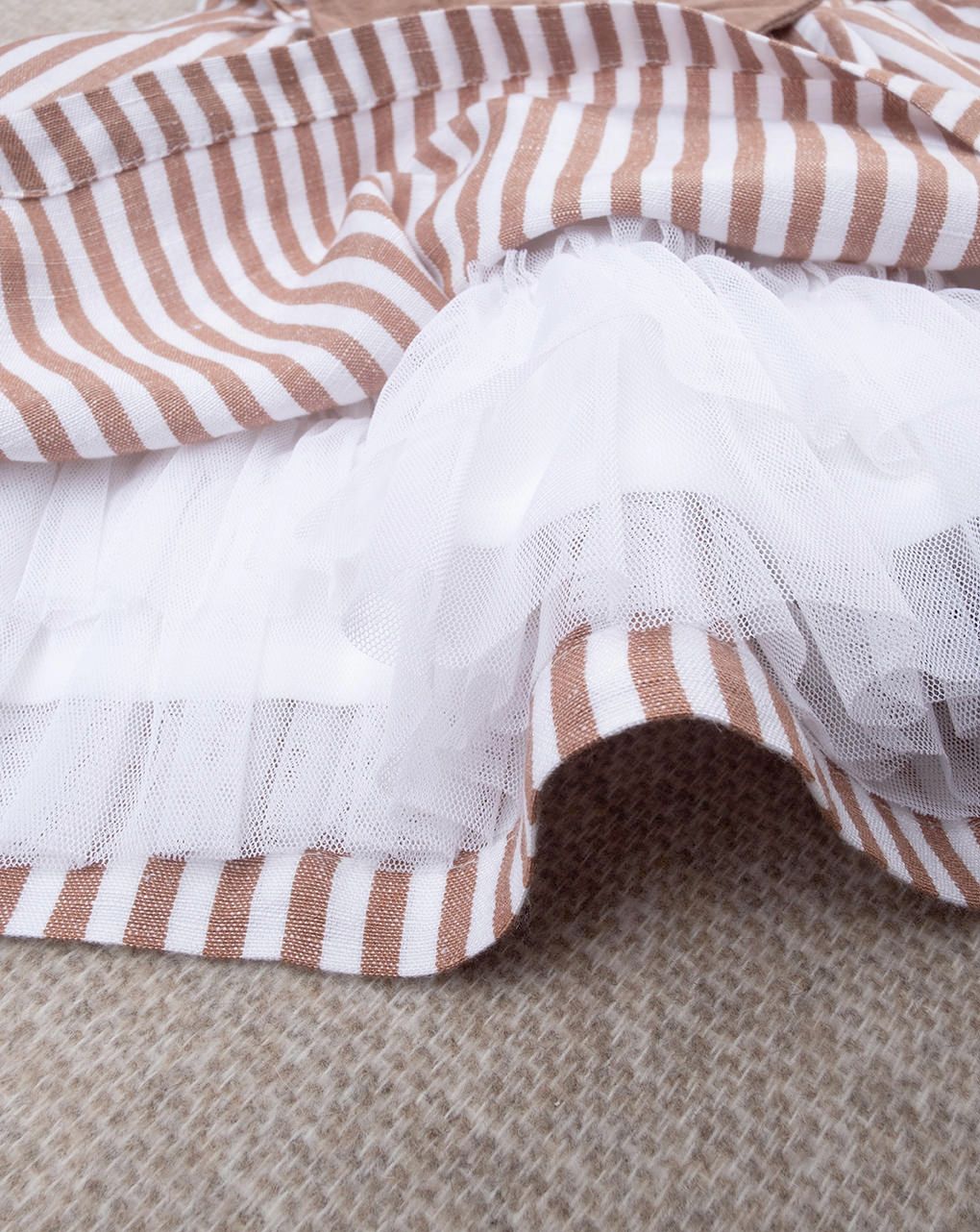 βρεφικό φόρεμα λινό ριγέ καφέ/λευκό για κορίτσι - Prénatal