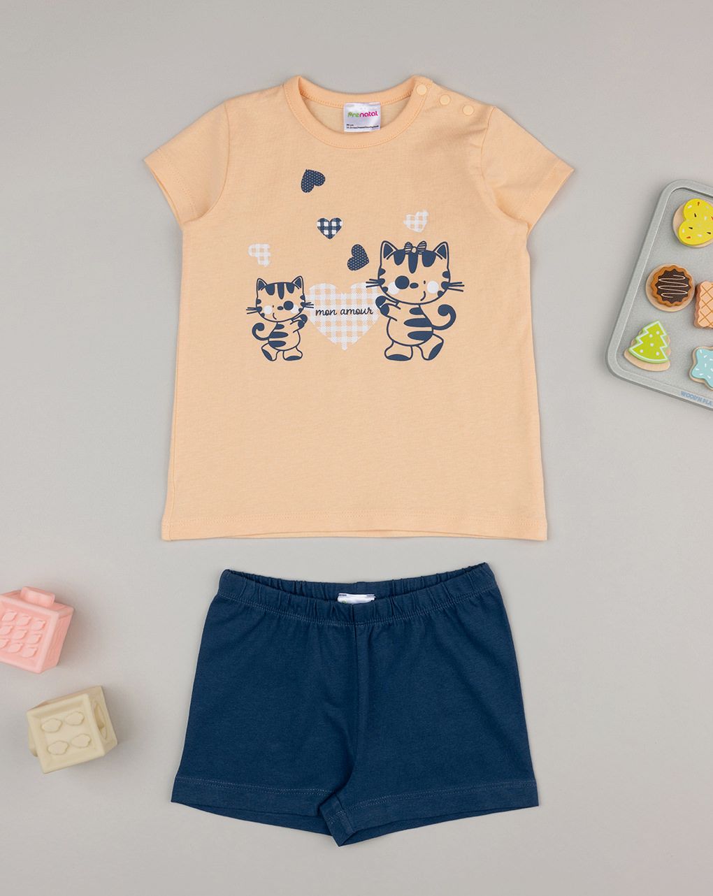 βρεφική πιτζάμα πορτοκαλί/μπλε με γατάκια για κορίτσι - Prénatal