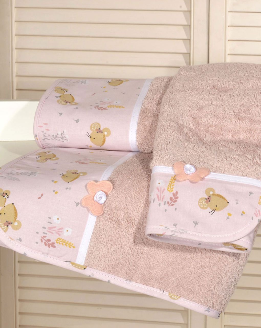 Baby oliver σετ πετσέτες 2 τεμ 100% βαμβάκι σχέδιο 412-1 ροζ 46-6760/412-1 - Baby Oliver