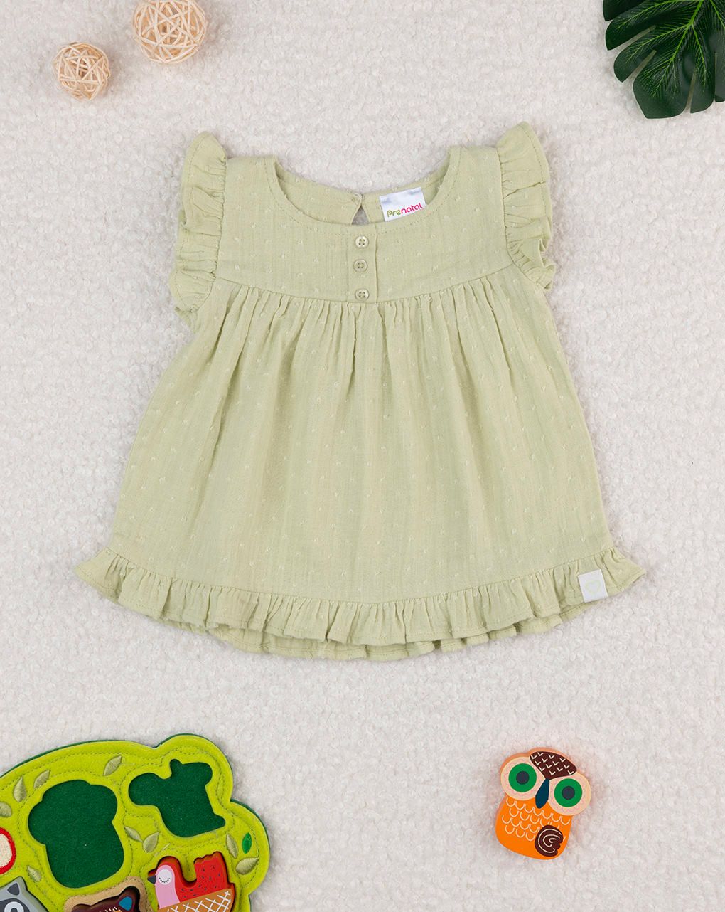 βρεφικό πουκάμισο πράσινο με βολάν για κορίτσι - Prénatal