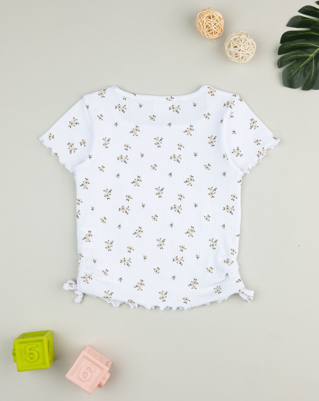 παιδικό t-shirt λευκό ριμπ φλοράλ για κορίτσι - Prénatal
