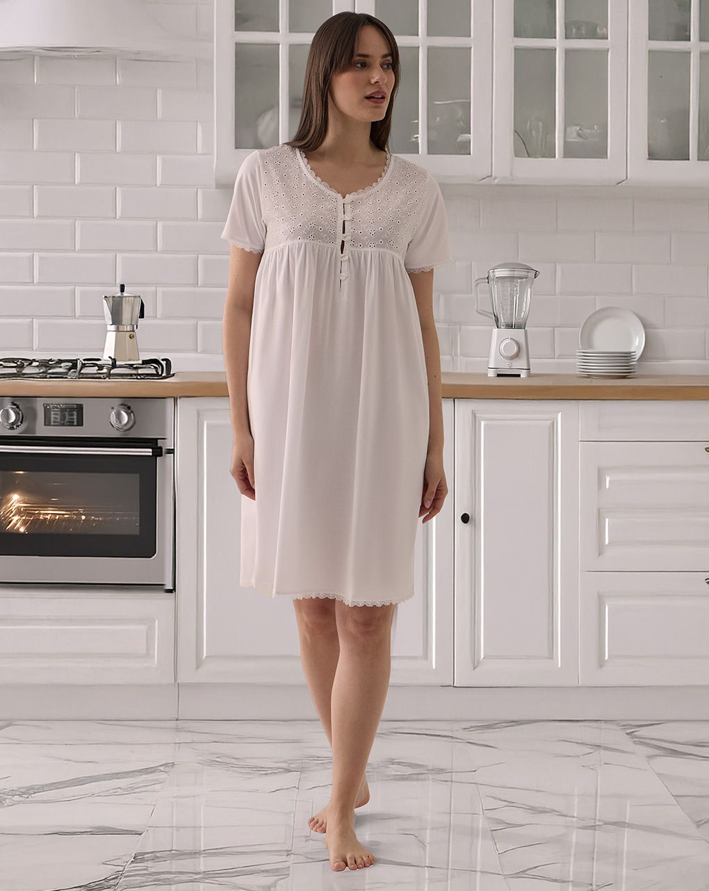 γυναικείο νυχτικό εγκυμοσύνης/θηλασμού λευκό sangallo