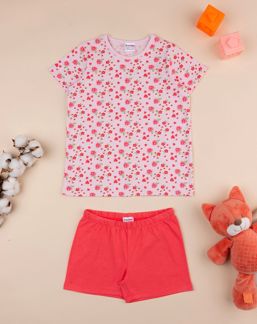 παιδική πιτζάμα ροζ/κόκκινη φλοράλ για κορίτσι - Prénatal