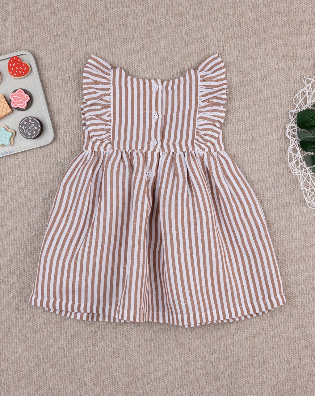 βρεφικό φόρεμα λινό ριγέ καφέ/λευκό για κορίτσι - Prénatal